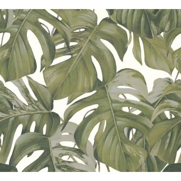 papel pintado diseño abstracto verde, blanco y gris de Michalsky Living