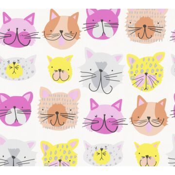 papel pintado gatitos amarillo, gris y rosa de A.S. Création