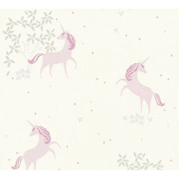 papel pintado unicornios color arena y rosa lila de A.S. Création