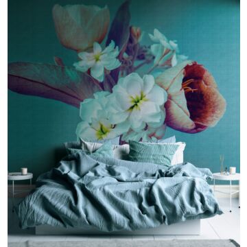 fotomural diseño floral azul, morado lila y blanco de One Wall one Role