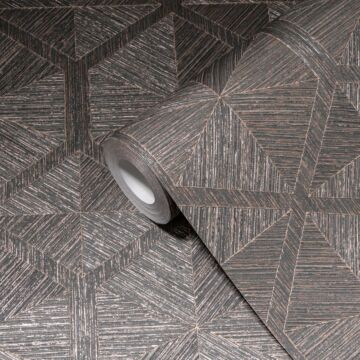 papel pintado geométrico bronce y gris de Livingwalls