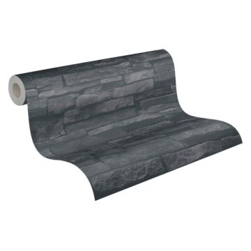 papel pintado piedra negro y gris carbón de Livingwalls