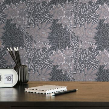 papel pintado diseño floral gris, beige, negro y blanco de Livingwalls